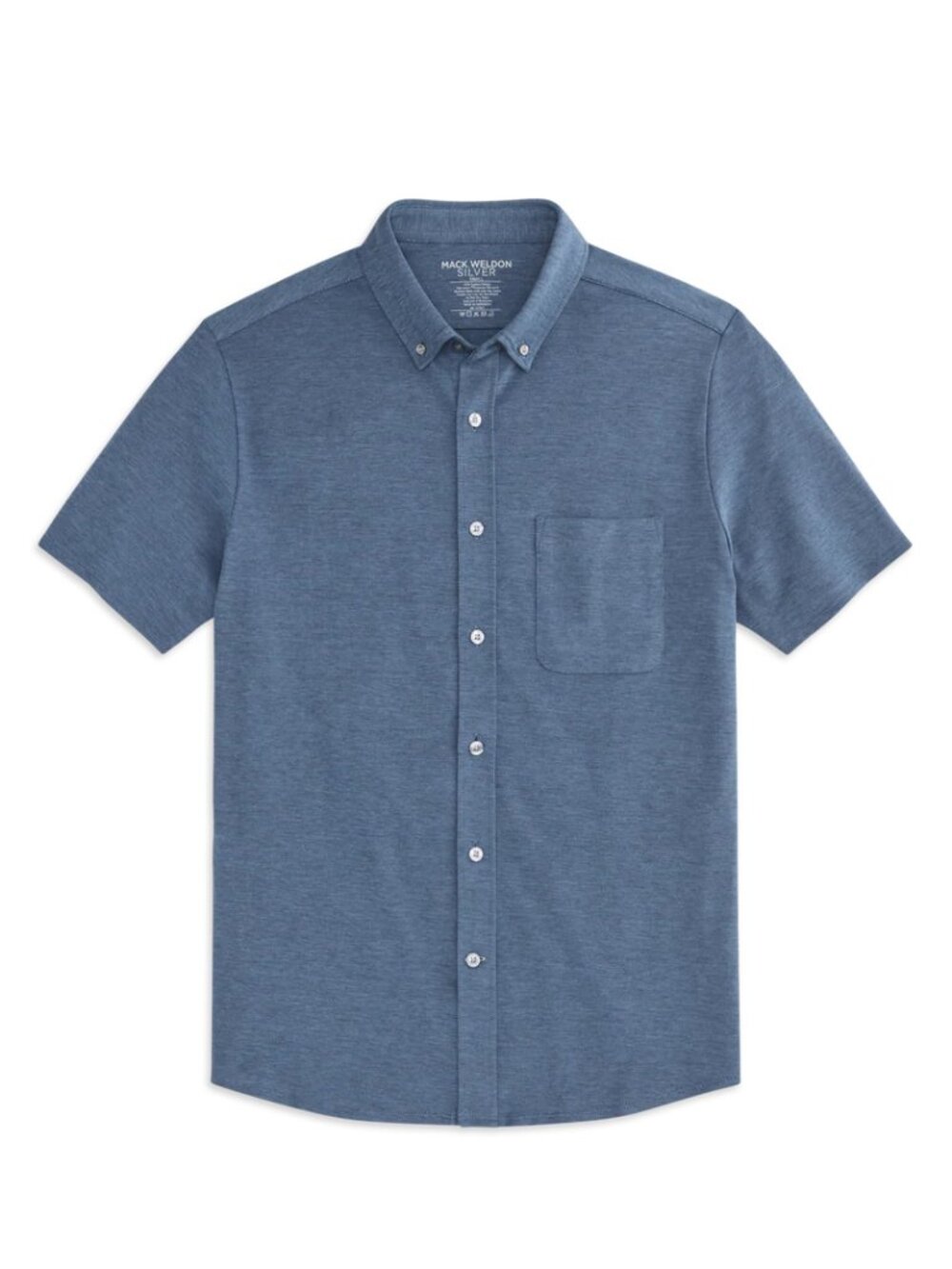 Mack Weldon Silver Pique Short Sleeve Button Up Chambray Oxford Blue - LARGE